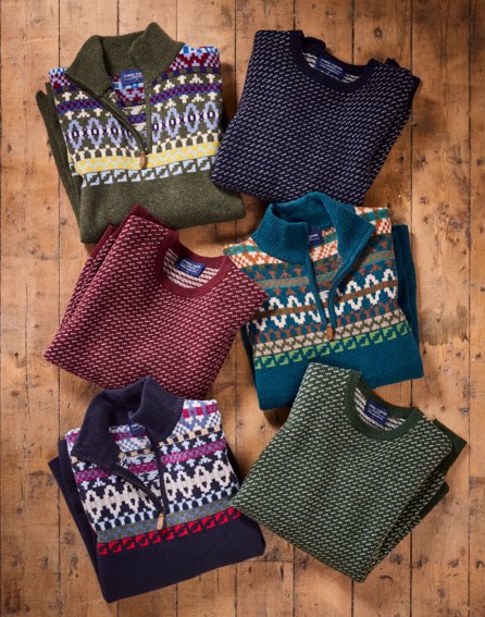 Fair Isle Half Zip Jumper - Blue/Red