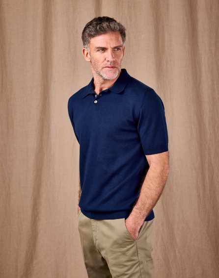 Cotton Knitted Polo - Navy