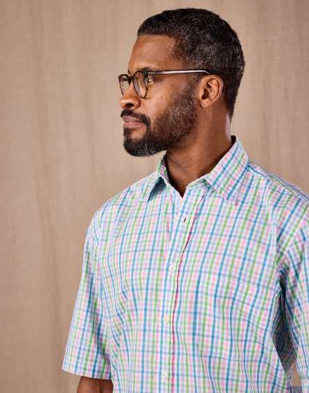 Summer Check Shirt Short Sleeve - Green/Pink/Blue Gingham