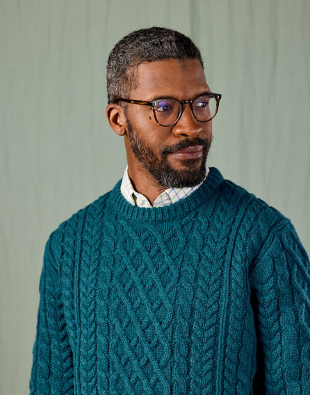 Aran Crew Neck Jumper - Teal