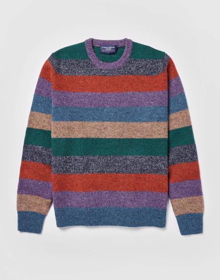 Shetland Striped Crew Neck Jumper - Orange/Green