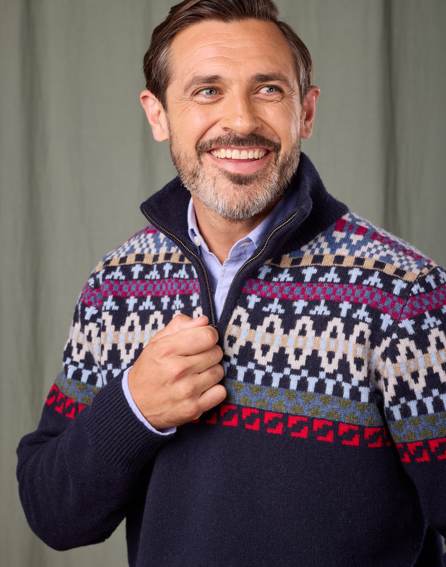 Fair Isle Half Zip Jumper - Blue/Red