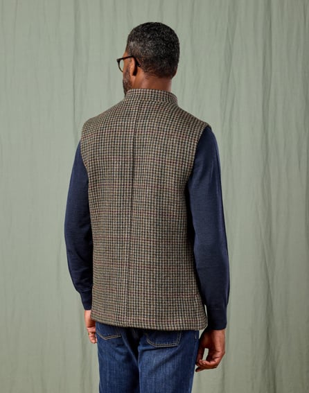 Double Faced Wool Gilet - Dogtooth/Burgundy