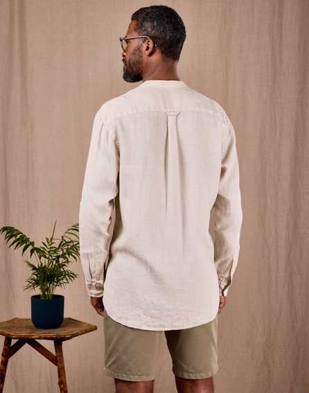 Linen Grandad Collar Shirt - Stone