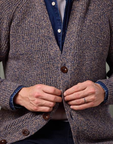 Yak Cardigan - Navy/Ecru