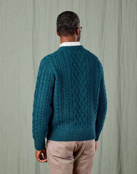 Aran Crew Neck Jumper - Teal