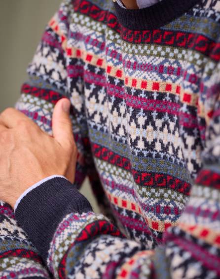 Fair Isle Crew Neck Jumper - Blue/Red