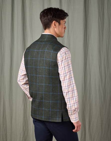 Tweed Nehru Gilet - Green/Blue