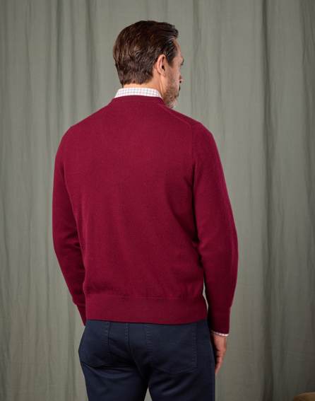 Cashmere V Neck Jumper - Burgundy