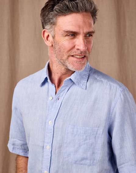 Linen Shirt Short Sleeve - Light Blue