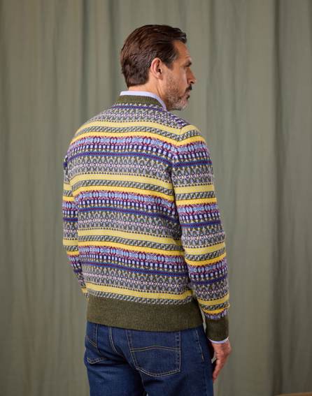 Fair Isle Crew Neck Jumper - Green/Red/Yellow