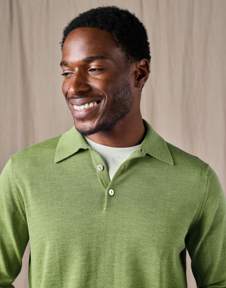 Merino Polo Collar Jumper - Green