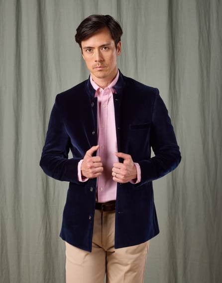 Velvet Nehru Jacket - Navy