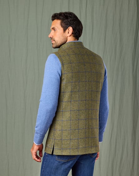 Tweed Nehru Gilet - Olive/Blue