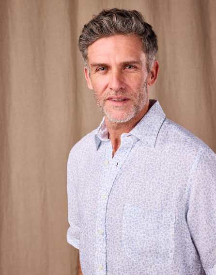 Linen Shirt Short Sleeve - Blue/White Floral