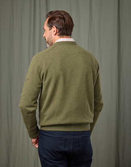 Lambswool V Neck Jumper - Light Olive