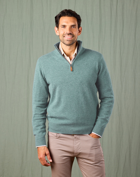 Lambswool Half Zip Jumper - Seafoam