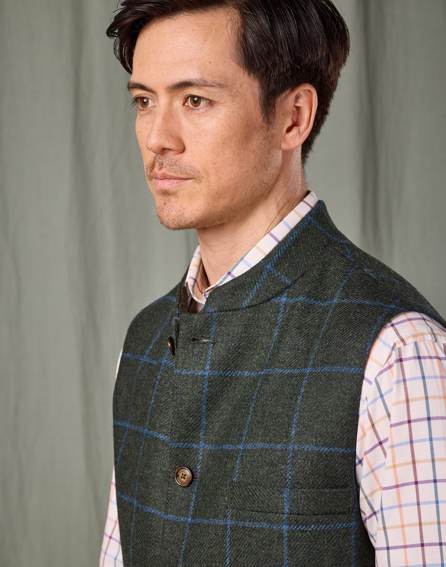 Tweed Nehru Gilet - Green/Blue