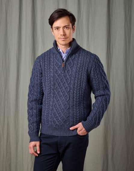 Aran Half Zip Jumper - Denim
