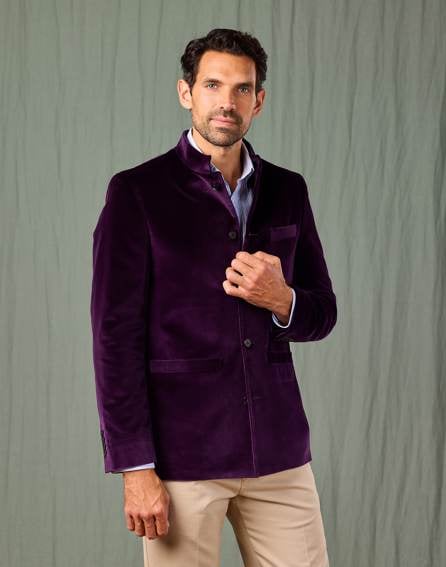 Velvet Nehru Jacket - Purple | Joseph Turner