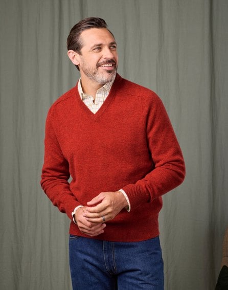 Lambswool V Neck Jumper - Orange