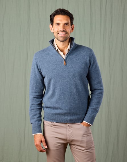 Lambswool Half Zip Jumper - Blue
