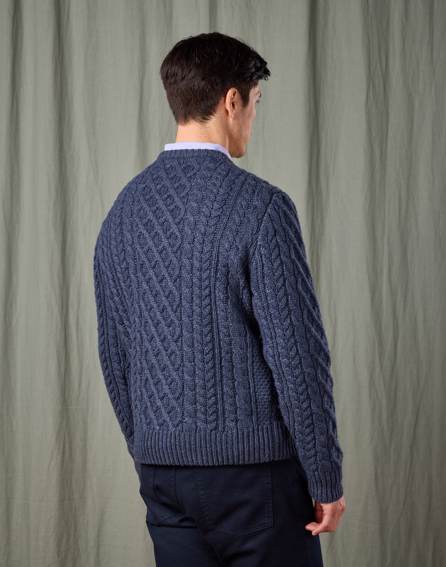 Aran Crew Neck Jumper - Denim