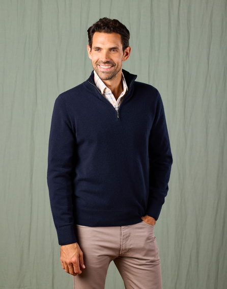 Cashmere Half Zip Jumper - Navy