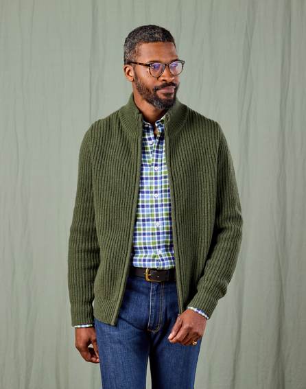 Lambswool Whitby Zip Cardigan - Green