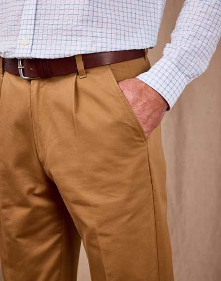 Pleated Front Chino Trousers - Tan