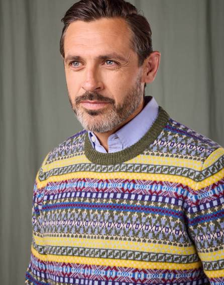 Fair Isle Crew Neck Jumper - Green/Red/Yellow