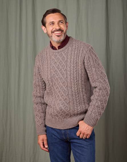 Aran Crew Neck Jumper - Cobble