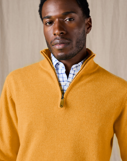 Lambswool Half Zip Jumper - Mustard | Joseph Turner