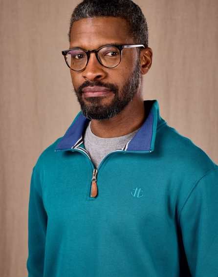 Half Zip Jersey Sweatshirt - Teal