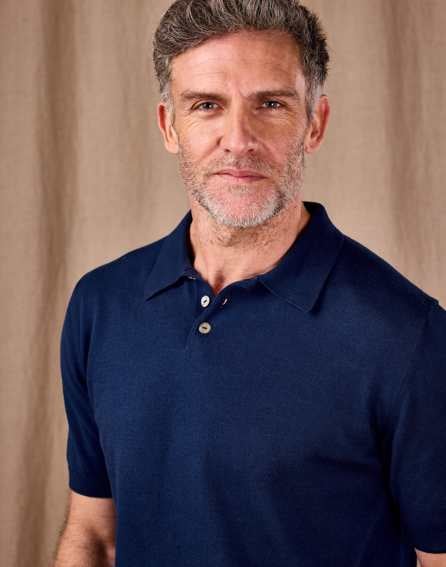 Cotton Knitted Polo - Navy