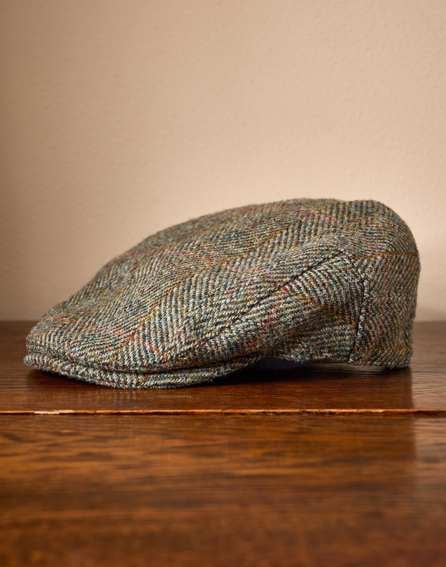 Harris Tweed Flat Cap - Sage/Wine Herringbone