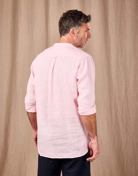 Linen Grandad Half Placket Shirt - Pink