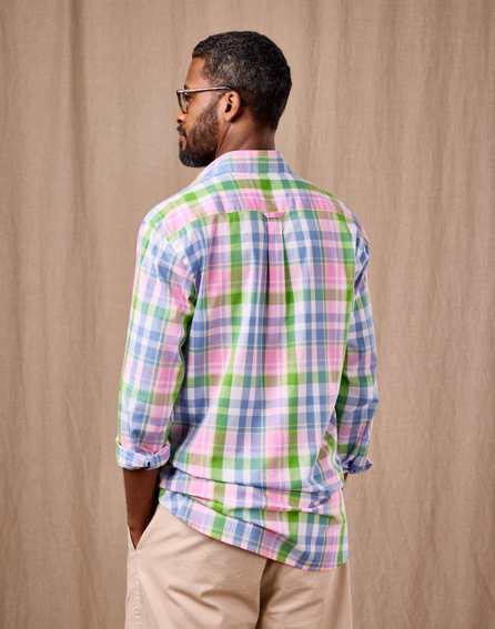 Summer Check Shirt Long Sleeve - Green/Pink/Blue Madras