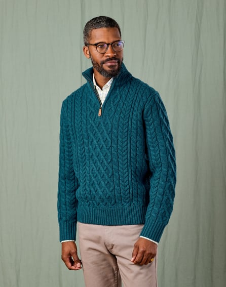 Aran Half Zip Jumper - Teal