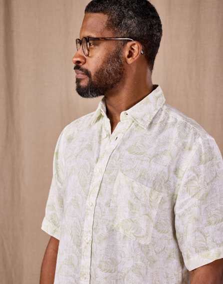 Linen Shirt Short Sleeve - Botanical Print