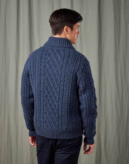 Aran Shawl Collar Jumper - Denim