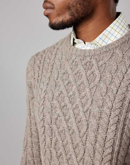 Aran Crew Neck Jumper - Cobble