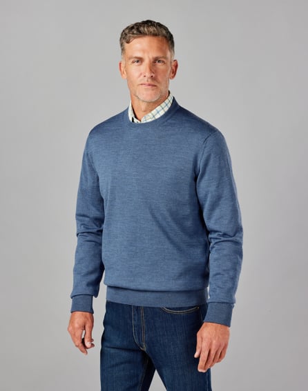 Merino Crew Neck Jumper - Mid Blue