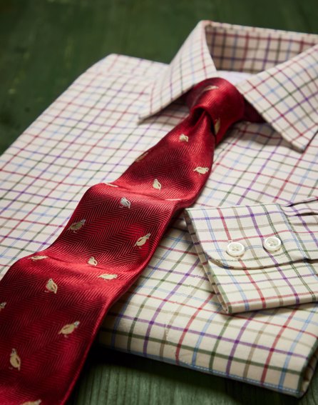Partridges on Red Woven Silk Tie