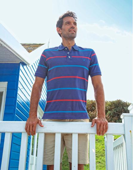 Striped Polo Shirt - Navy/Blue/Red