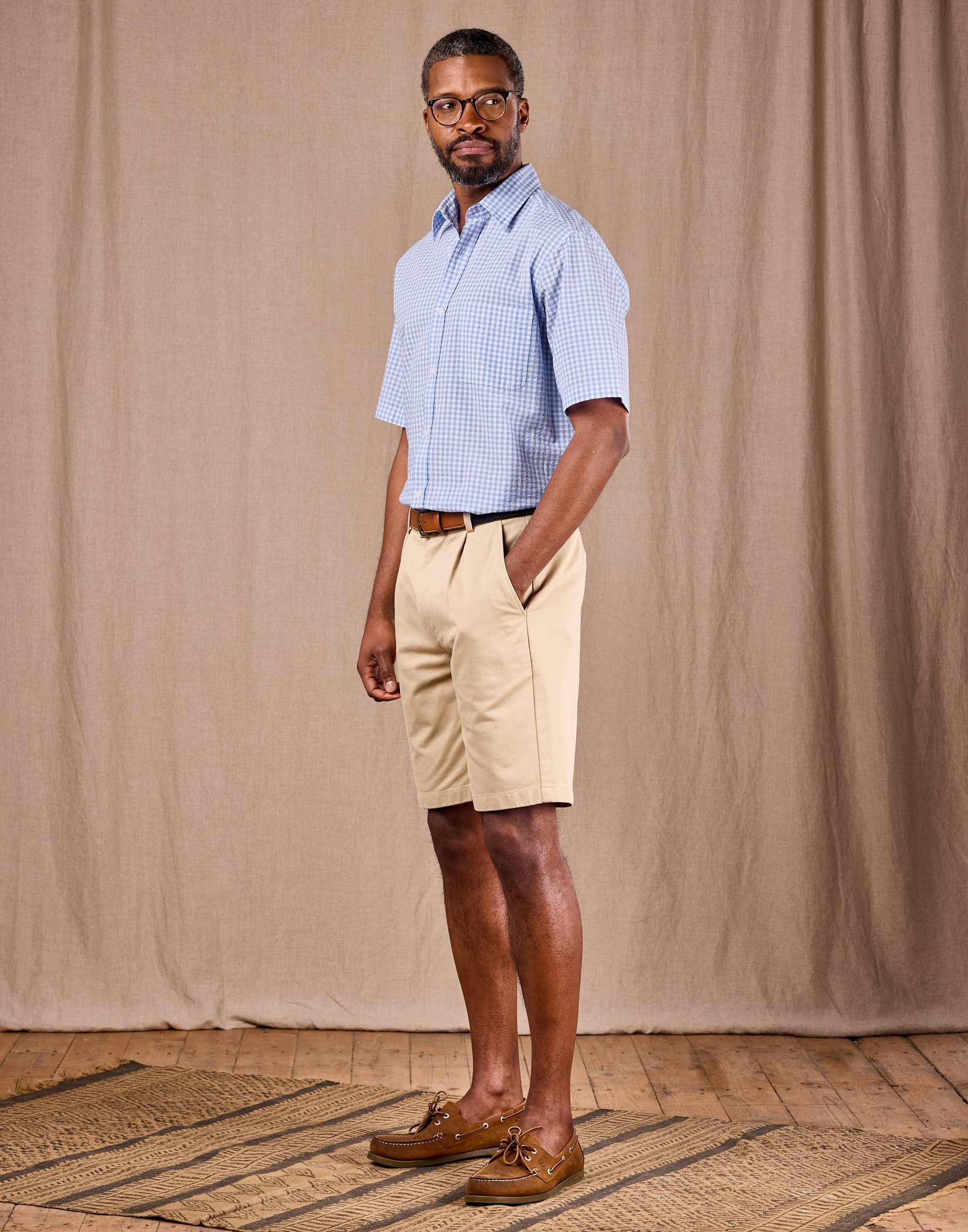 Pleated Front Shorts - Pebble