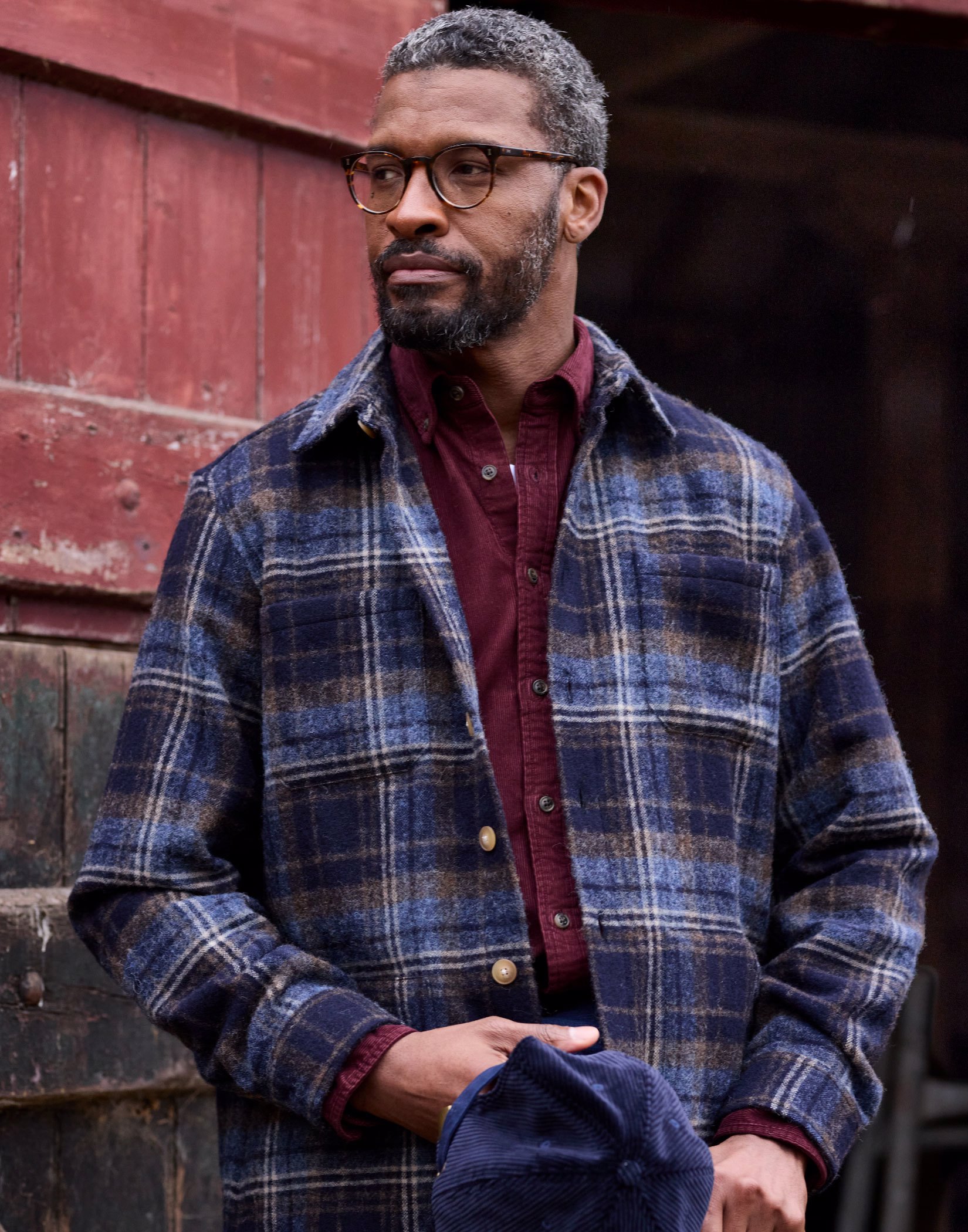 Wool Overshirt - Navy/Brown Check