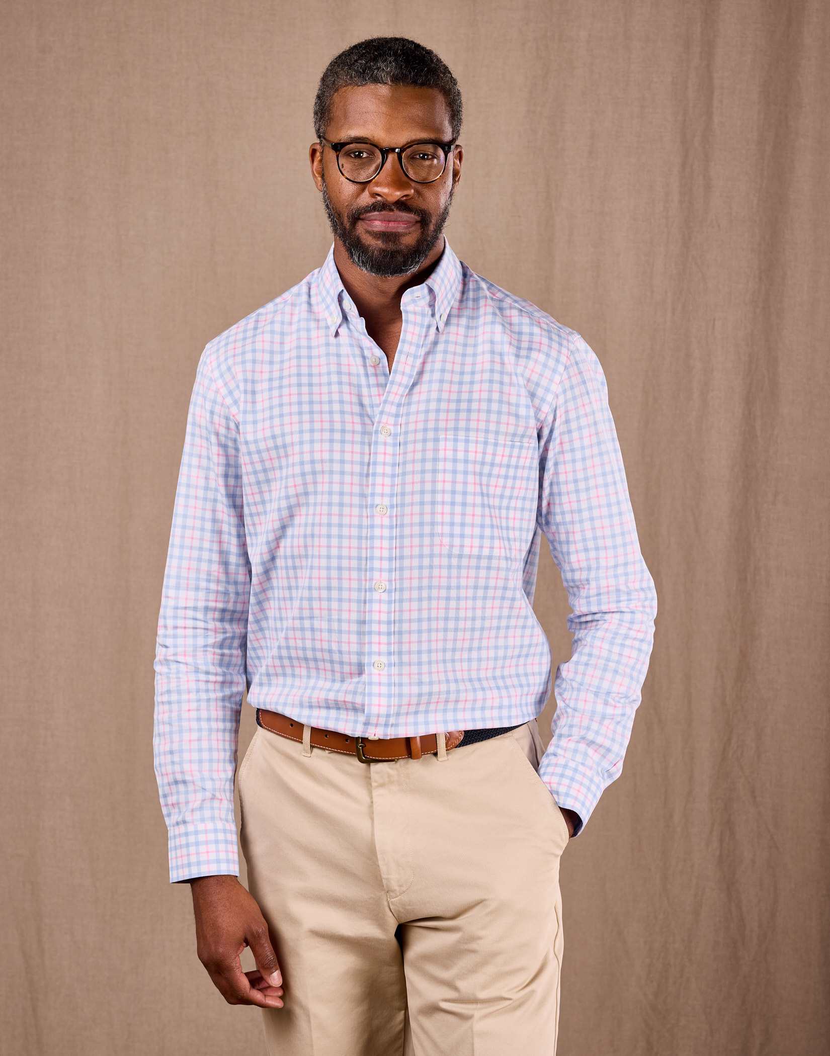 Button Down Oxford Shirt - Blue/Pink Check