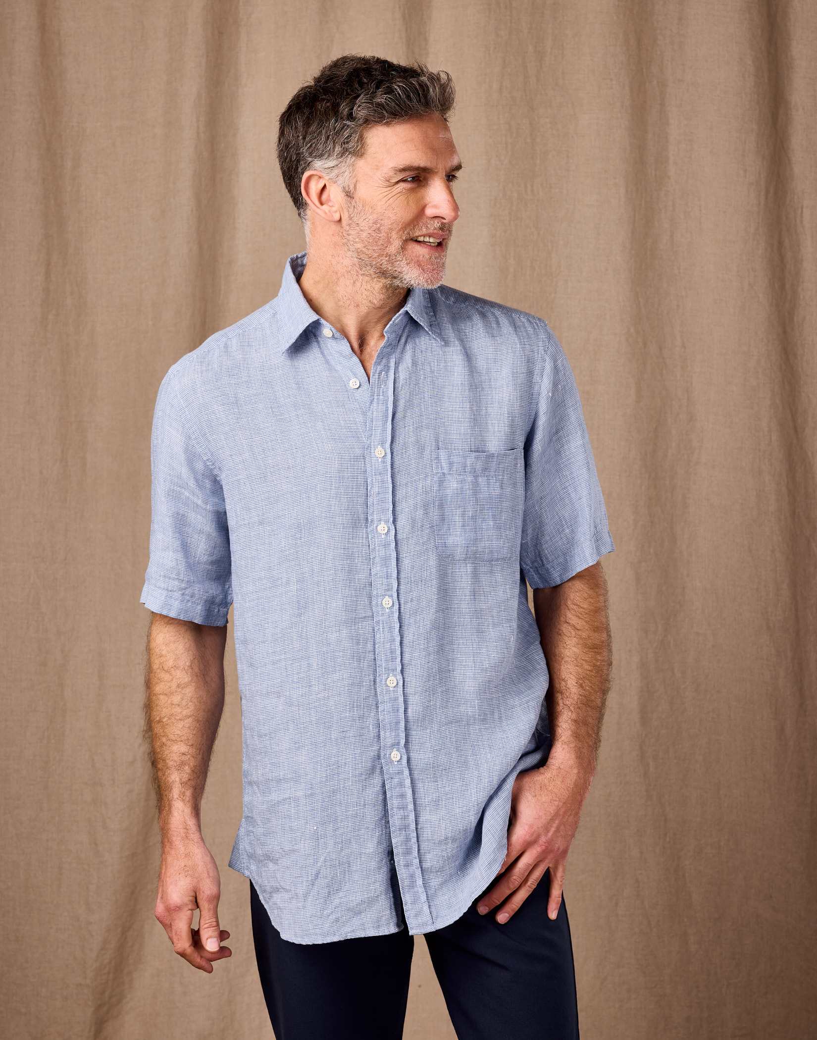 Linen Shirt Short Sleeve - Dogtooth