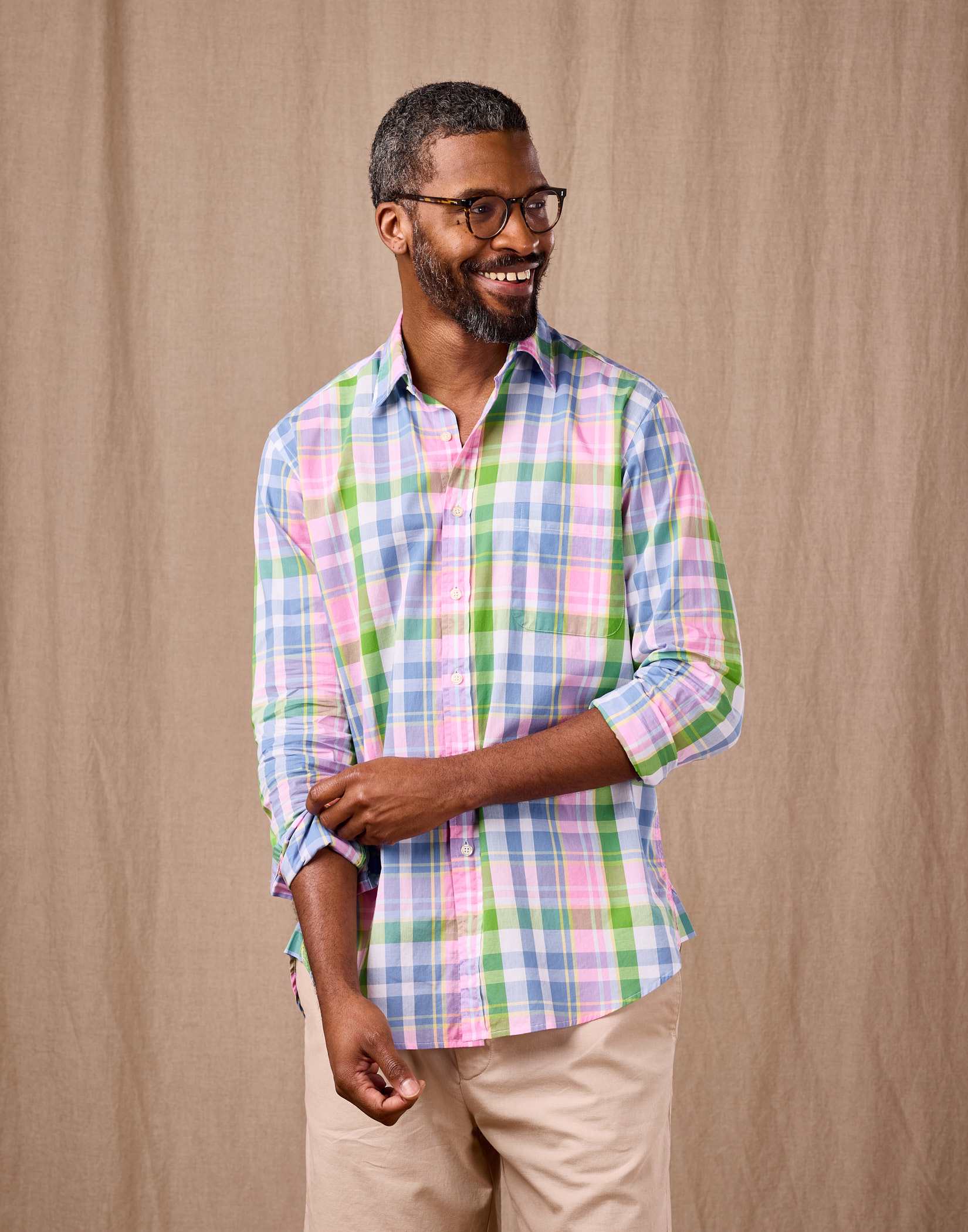Summer Check Shirt Long Sleeve - Green/Pink/Blue Madras